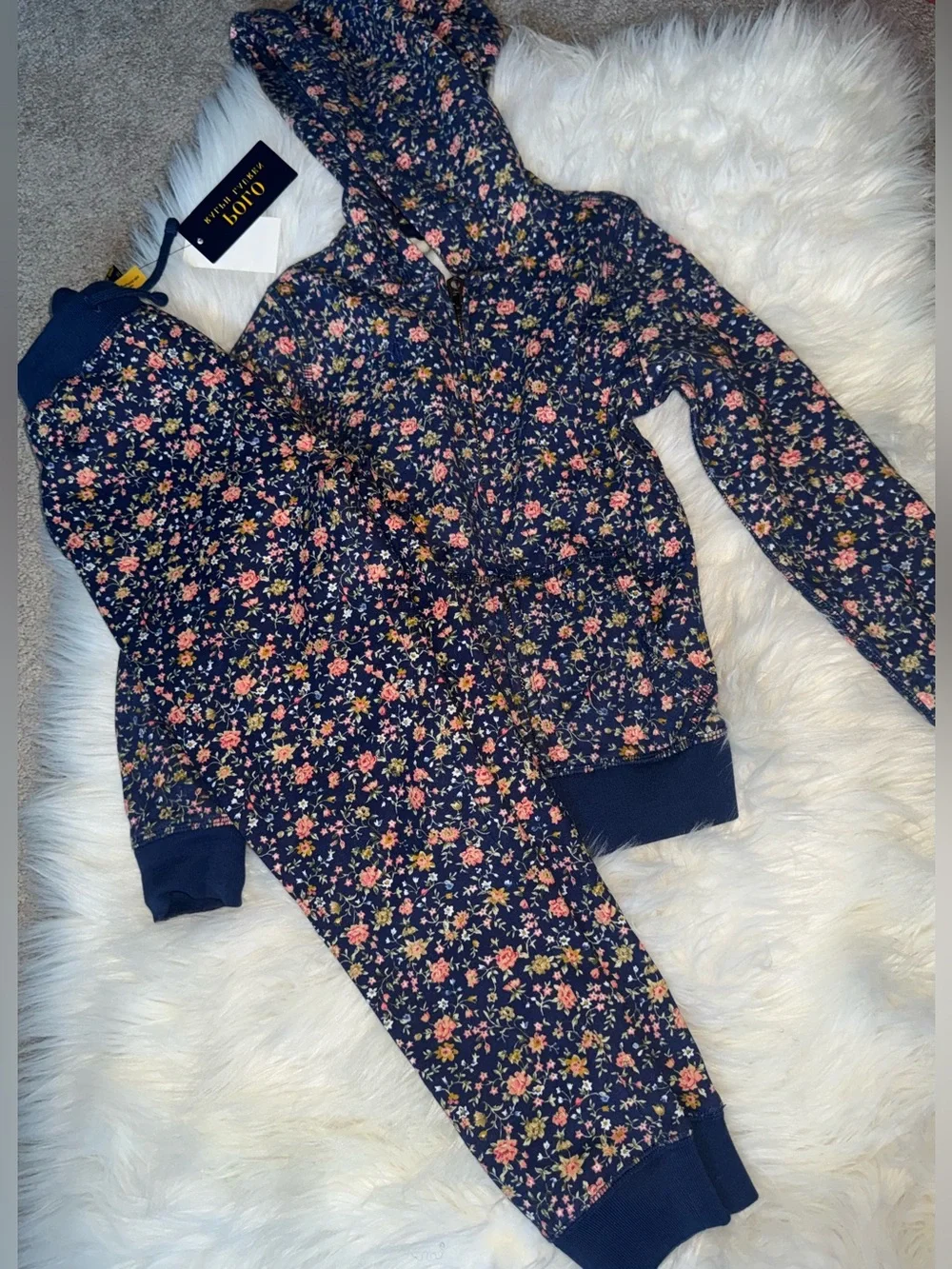 Girls Navy Floral Hoodie and coordinating joggers by Polo Ralph Lauren set